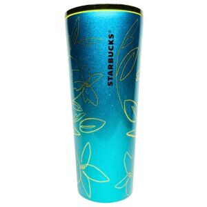 Starbucks Tumbler Floral Teal Stainless Steel Cold VENTI 24oz. Cup 2022